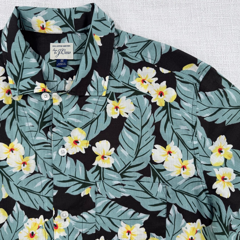 J.Crew Mens M Tropical Floral Leaf Print Cotton Short Sleeve Button Down Shirt